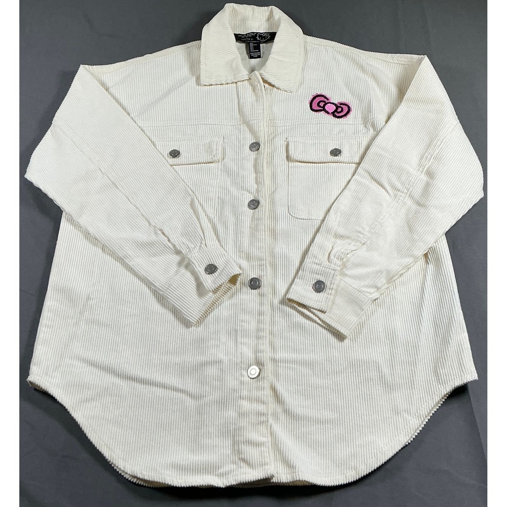 Hello Kitty x Forever 21 Cream Corduroy Button Down Shirt Women Small Graffiti